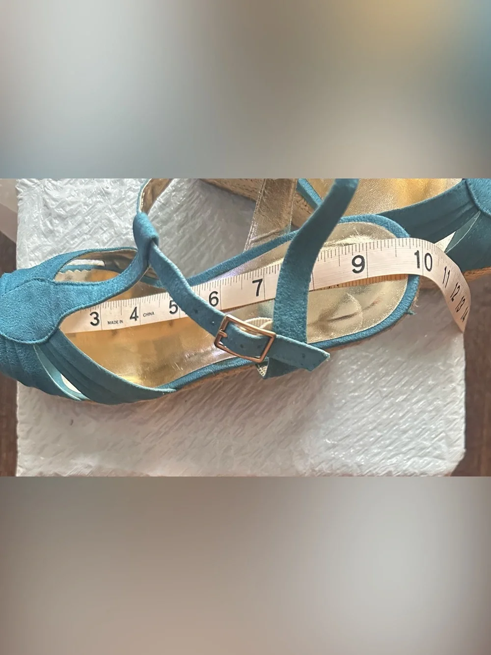 attention Teal Espadrille Wedge Sandals with Braided Jute Platform